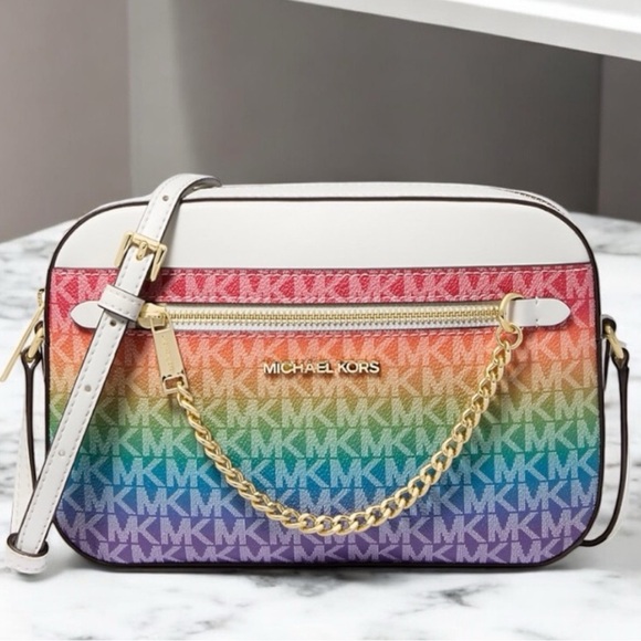 Michael Kors Jet Set Large Rainbow Signature Logo Crossbody Bag Rainbow - Picture 1 of 6